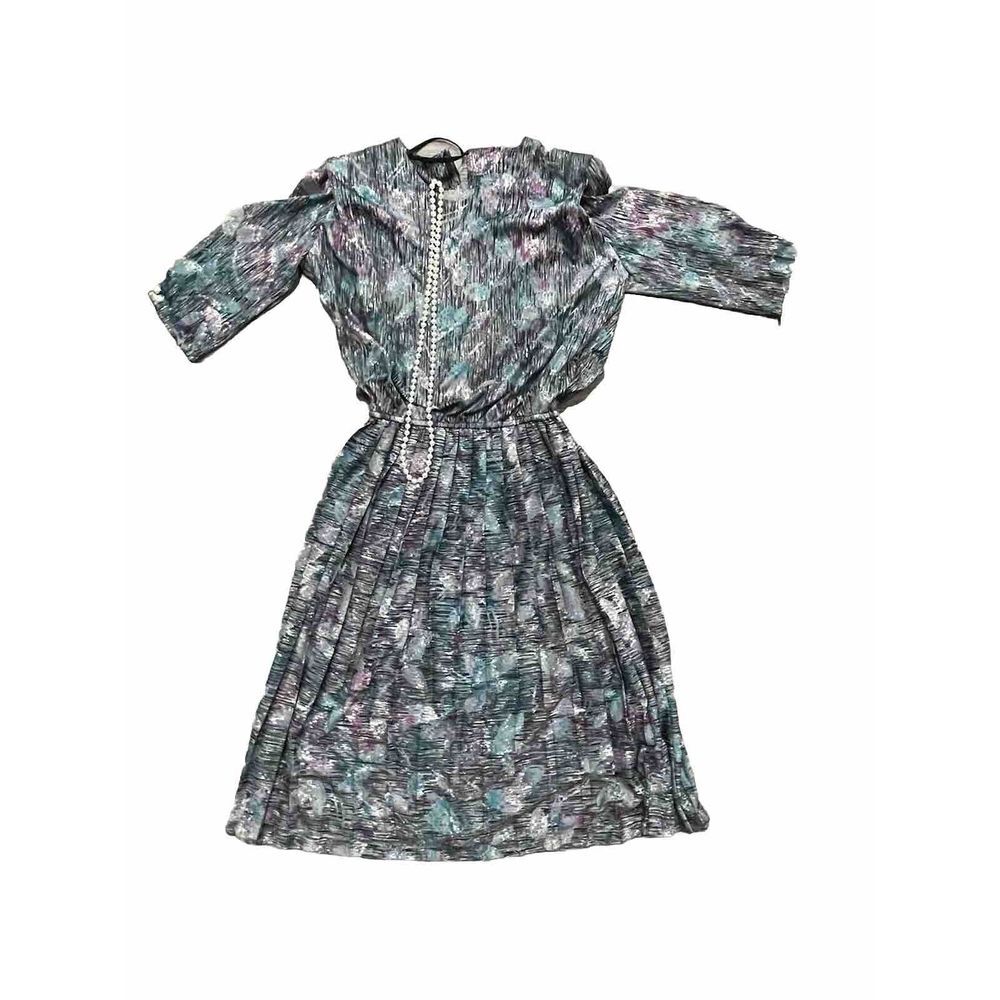 NEW VINTAGE 80s SEARS Long Dress Petite 8 Medium Purple Puff Long‎ Sleeve